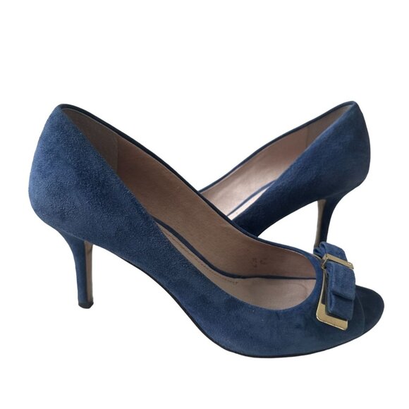 LOUISE ET CIE Blue Suede Bow Heels size 37.5/7.5 - Picture 4 of 9